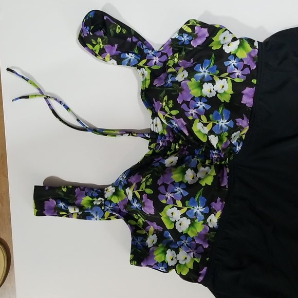 BLAIR Black Blue & Purple Pansie One Piece Dress Swimsuit - Picture 2 of 15